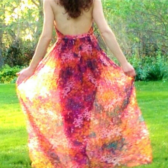 Designer Givenchy Couture Vintage Open Back Chiffon Gown - Picture 3 of 8